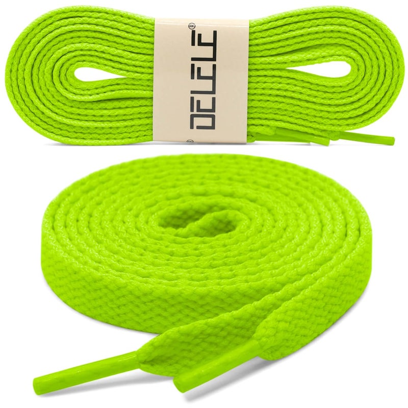 DELELE 2 Pair 47 inch Flat Shoe laces 5/16" Wide Shoelaces for Athletic Running Sneakers Shoes Boot Strings Fluorescent Green - Image 2